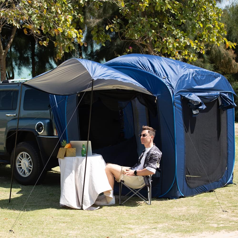 Laaioo SUV Tent ，SUV Tents for Camping, Universal, Pop Up Tent Tailgate Tent 6 Person Multipurpose with Floor + Rainfly