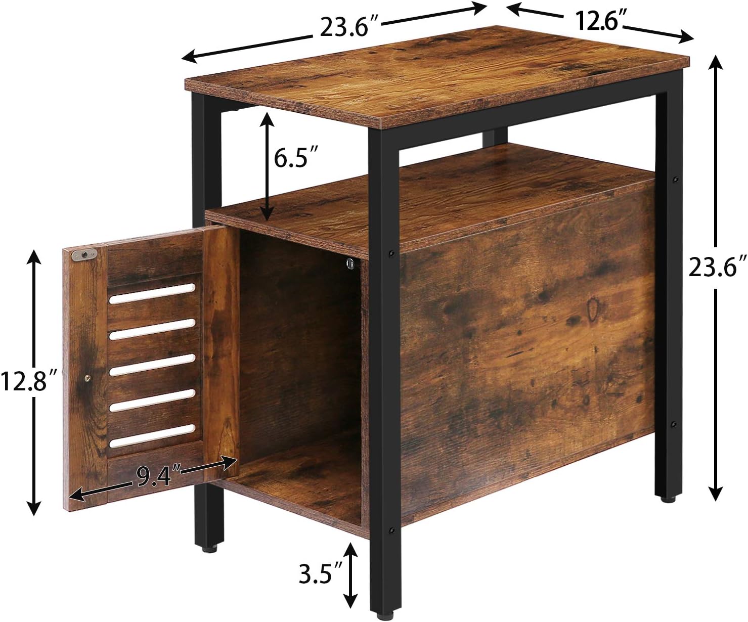 HOOBRO Narrow Nightstand with Cabinet, Side Table with Switchable Door for Small Space, Industrial End Table for Reception Room, Bedroom, Kitchen, 23.6 x 12.6 x 23.6 inches, Rustic Brown BF94BZ01