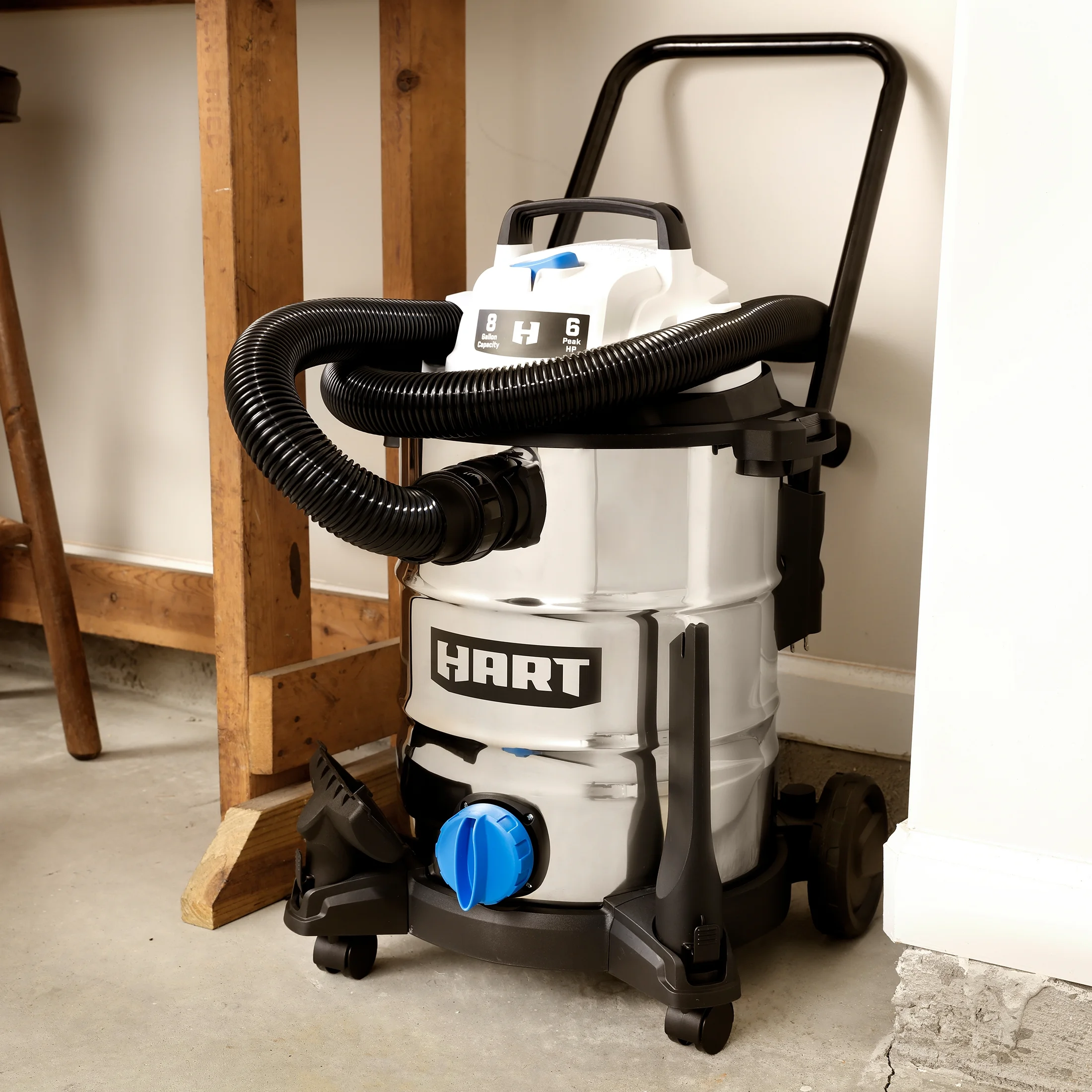 HART 8 Gallon 6 Peak HP Stainless Steel Wet/Dry Vacuum, VOC812SW 3701