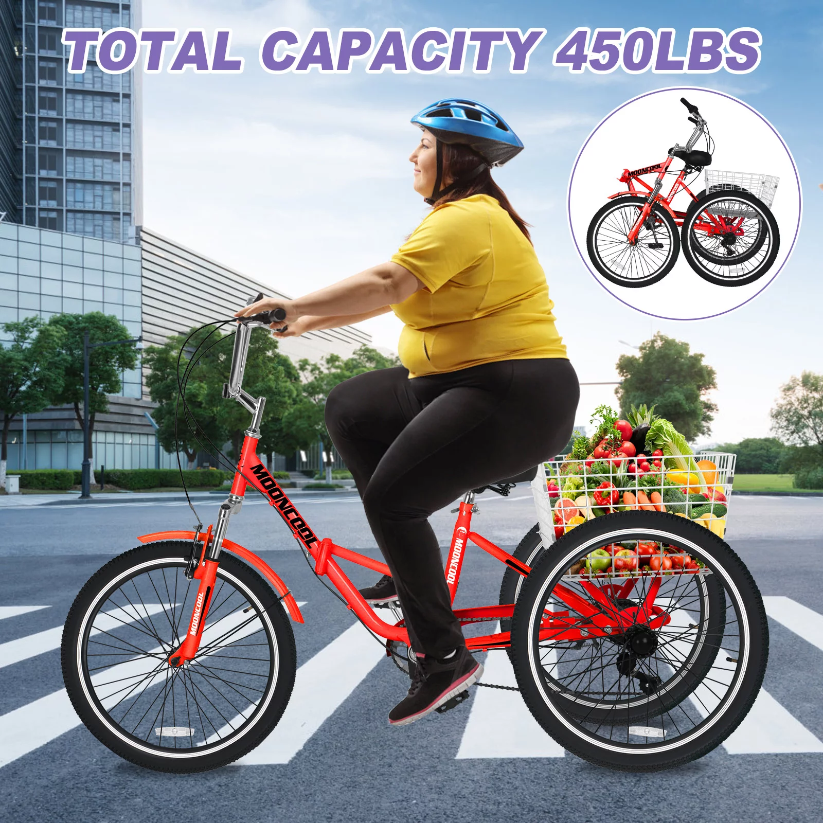 LILYPELLE 24 Adult Tricycle 7 Speed, Three Wheel Bikes for Adults 400lbs,Low-Step Through Trike Cruiser for Exercise Shopping Outdoor Activities,Cyan