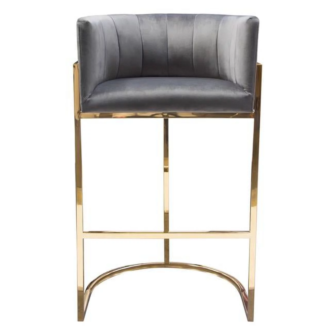 Diamond Sofa PANDORABCGR1PK Pandora Bar Height Chair with Polished Gold Frame, Grey Velvet