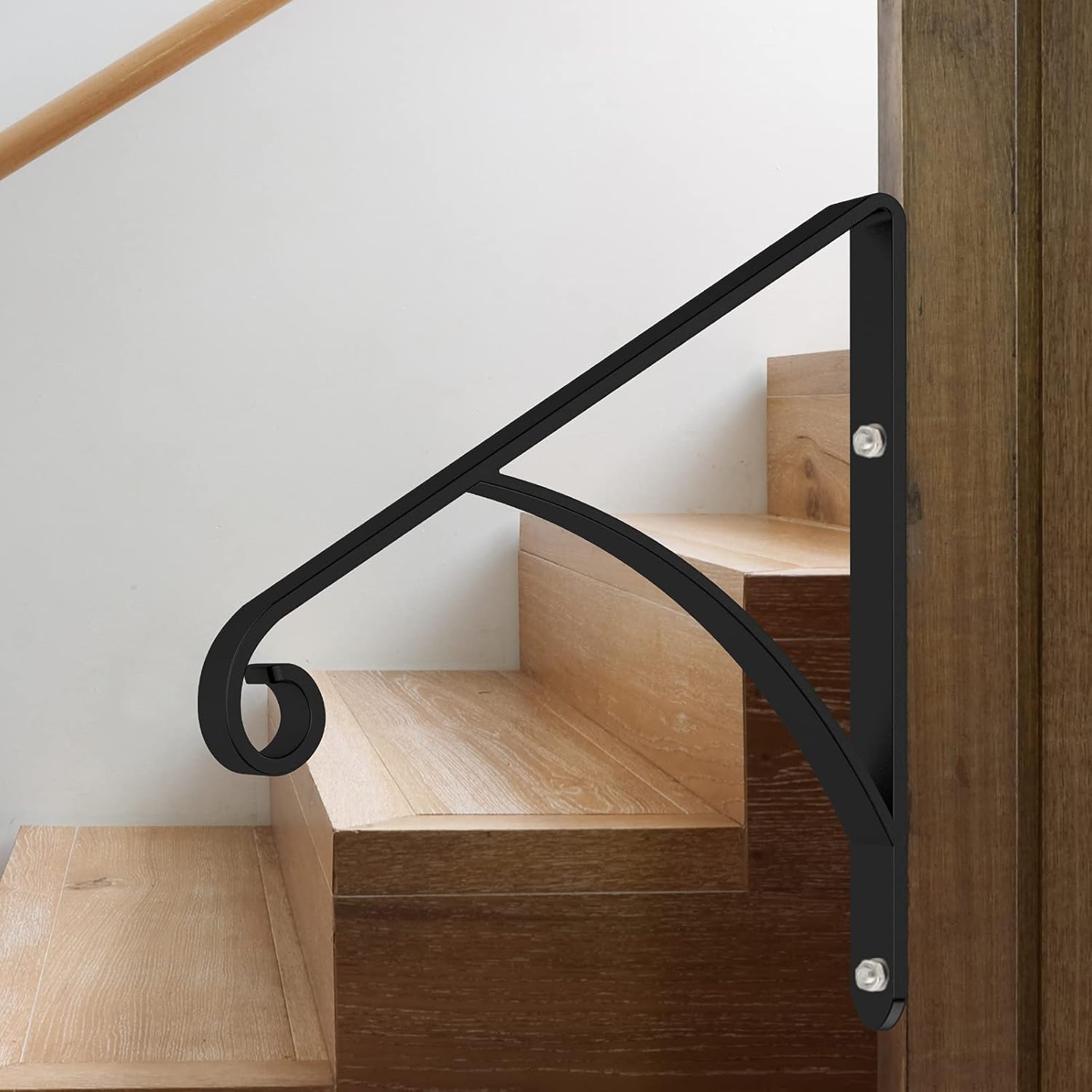 Handrails for Outdoor Steps Stair Railing Kit Black Metal Handrail Bracket Picket Fits 1 to 2 Step Wrought Iron Safety Staircase Handrails (Z-2)