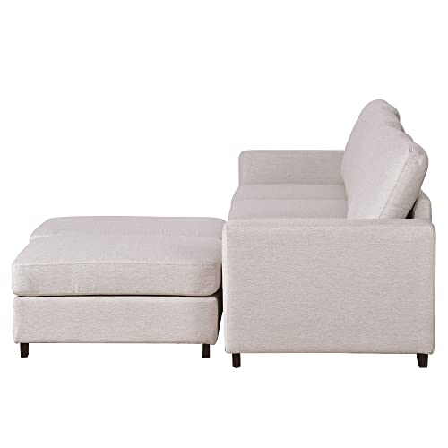 RWRAPS Modern Linen Sectional Sofa Set Convertible Corner Couch w/Removable Ottomans Chaise &Padded Seat/Cushions for Reception Room,Free Combination Living Room Set w/Wide Armrest&Wood Legs for Home