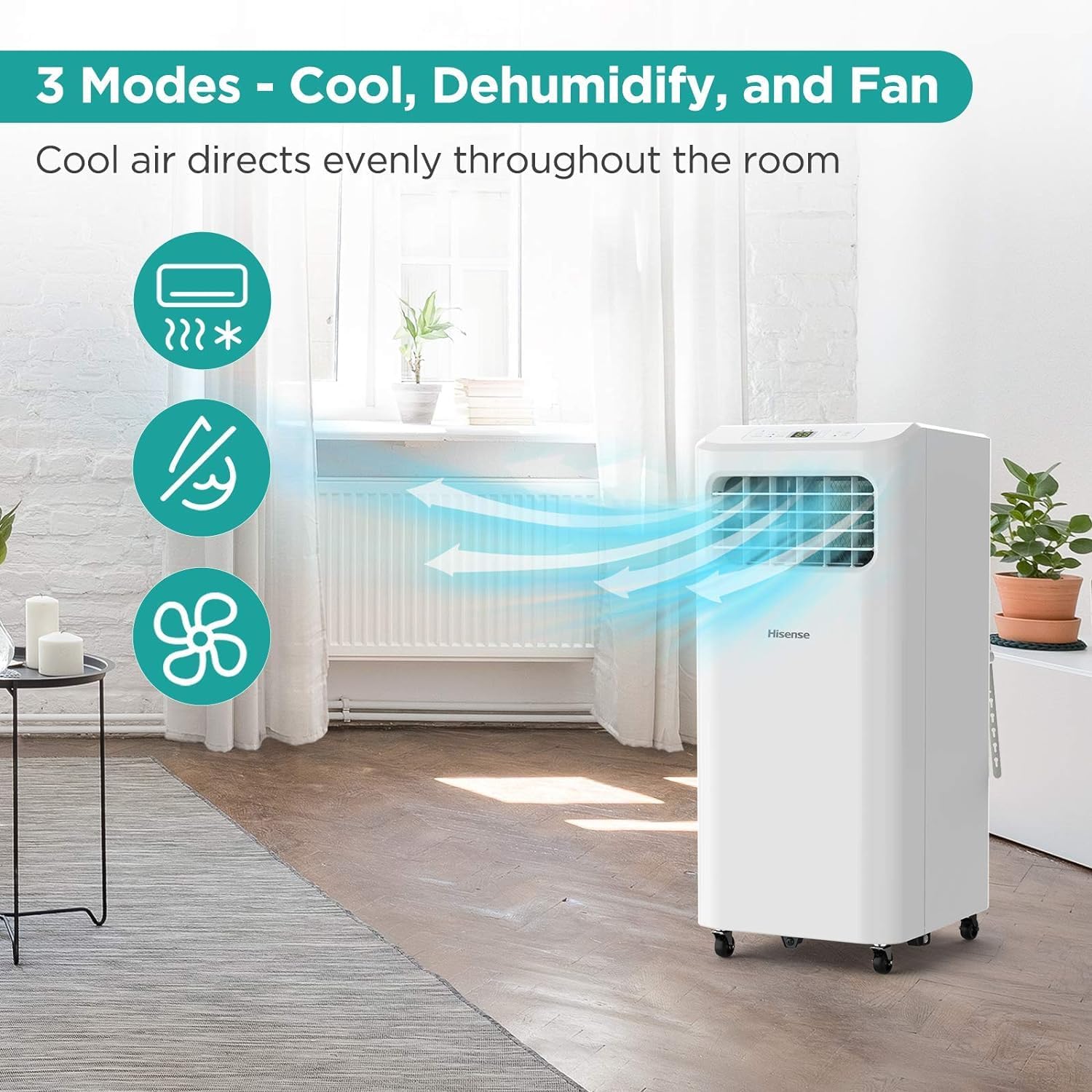 Hisense Portable Air Conditioner 250-Sq.ft 6000 BTU 115-Volt White AP0621CR1W, Ultra-Slim Portable Air Conditioner