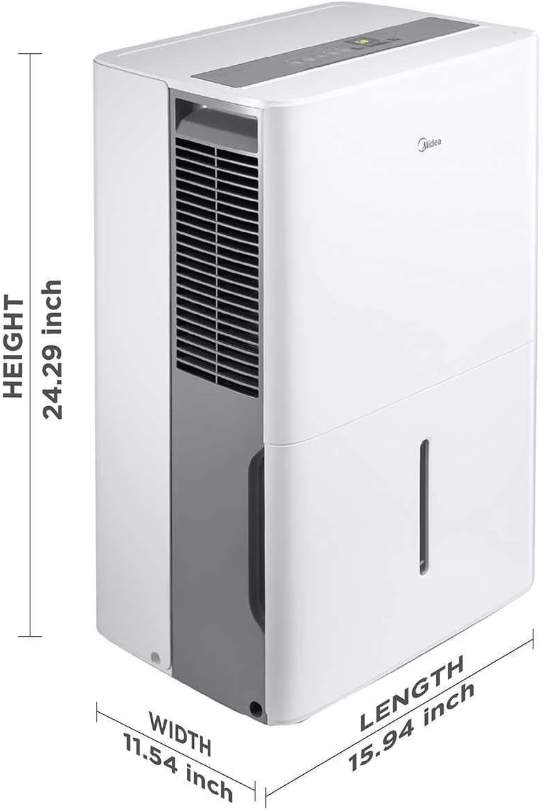 MIDEA MAD35C1ZWS Dehumidifier for up to 3000 Sq Ft with Reusable Air Filter, Ideal for Basement, Bedroom, Bathroom, 35 Pint-2019 DOE (Previous 50 Pint), White (Renewed)