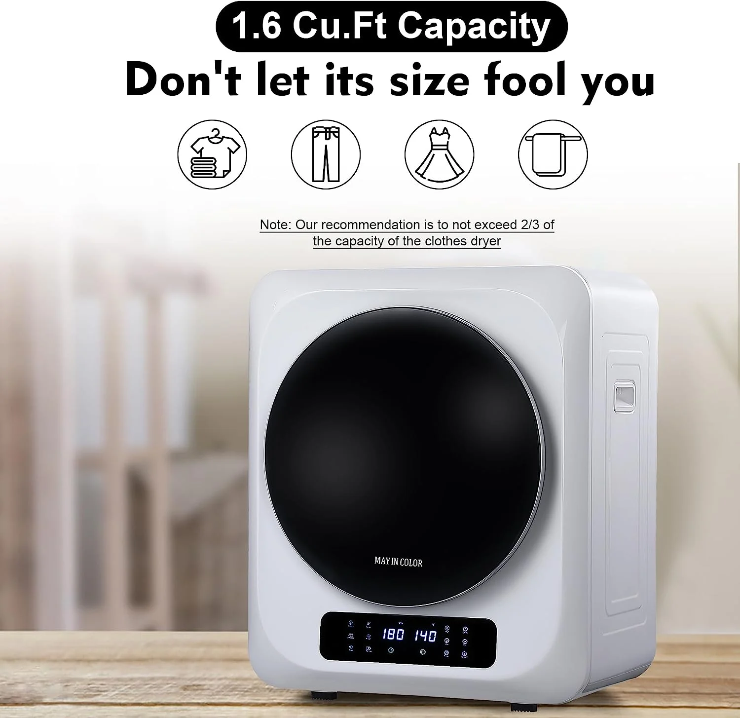 CozyHom Compact Electric Dryer Laundry Dryer, Portable Clothes Dryer Machine with Stainless Steel Drum, White