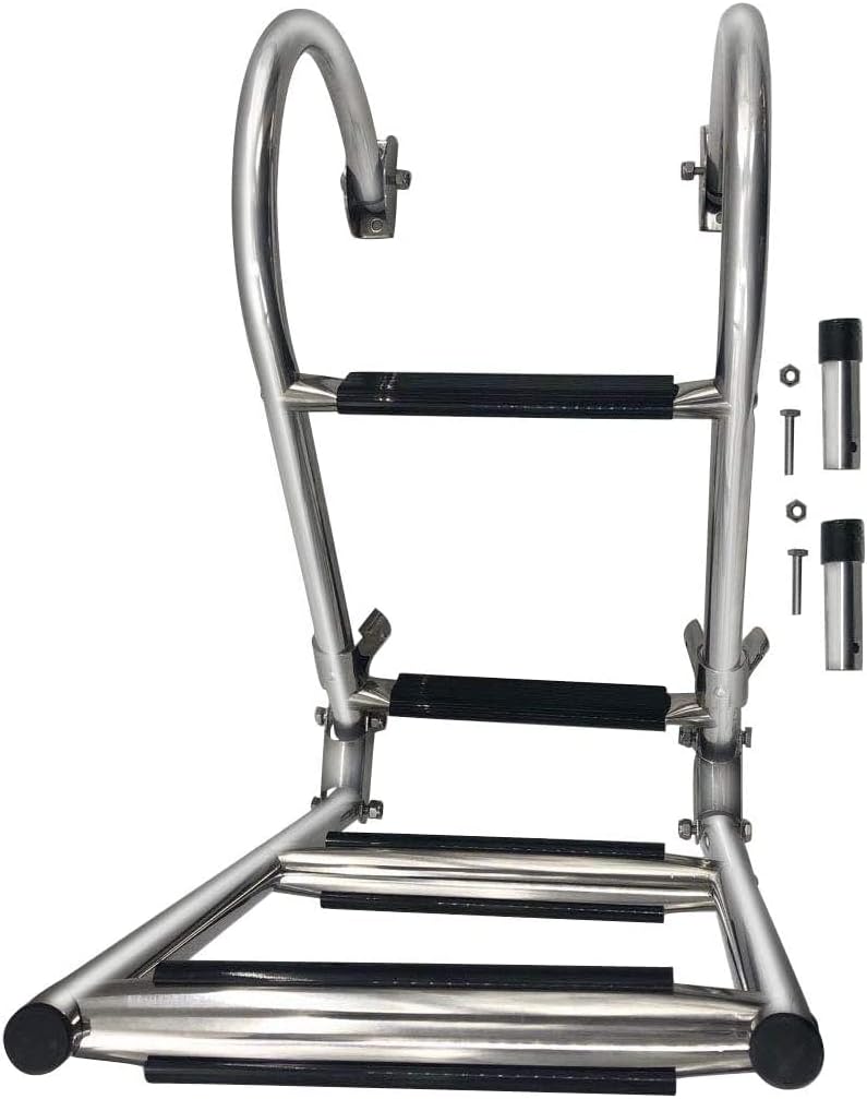 Removable 4-Step Folding Boat Ladder Stainless Steel Marine Pontoon for Marine Boat Yacht (4-Step) Pack of 2