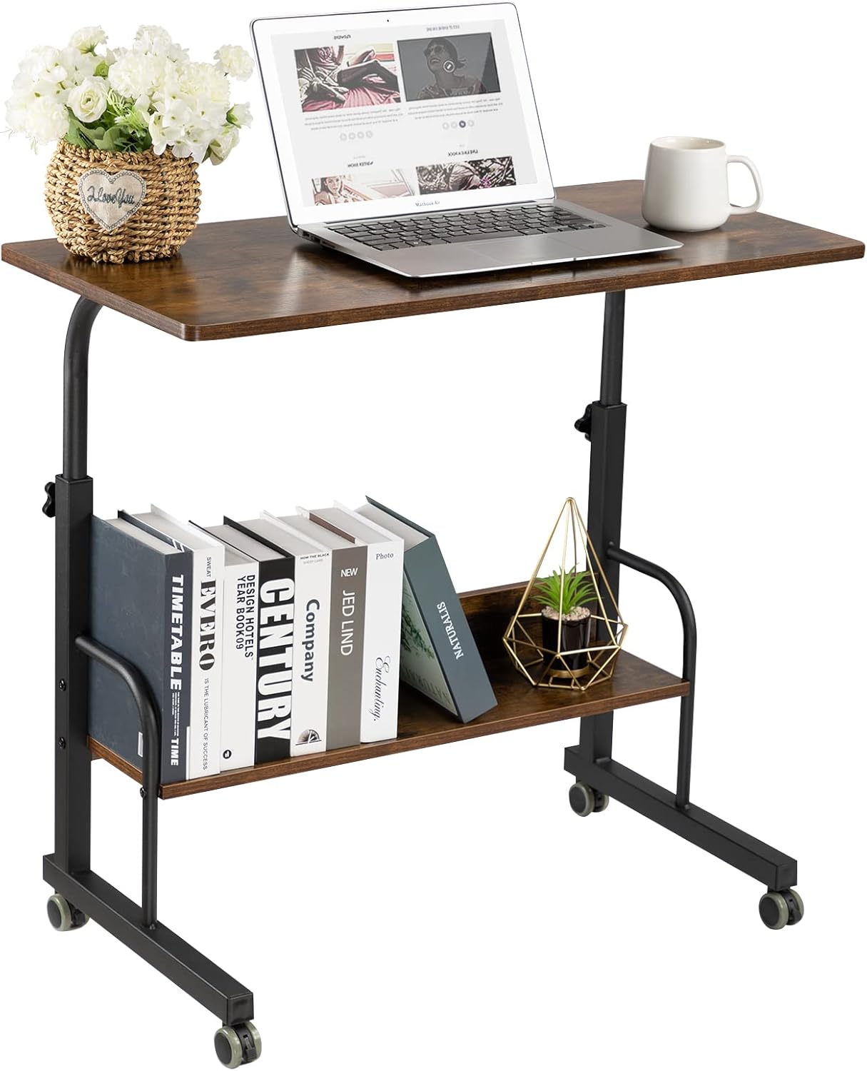 GAJOO Mobile Side Table Mobile Laptop Desk Cart 31.49 Inches Tray Table Adjustable Sofa Side Bed Table Portable Desk with Wheels Student Laptop Desk (Black)