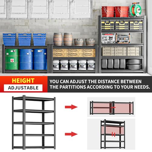 5 Tier Heavy Duty Metal Shelving Unit - Industrial Storage Shelf for Garage and Industrial Use - Durable Storage Shelf Organizer, 24" D x48" W x72" H