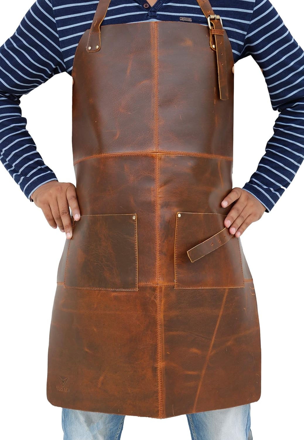 Tuzech Durable Leather Apron Utility/Tool Pockets/Adjustable/Chef/Butcher/Metalworker/Carpenter/Blacksmith/Heavy Duty, Handmade Adjustable Tool Apron - 30.5x23.5 Inches (Double Pocket)