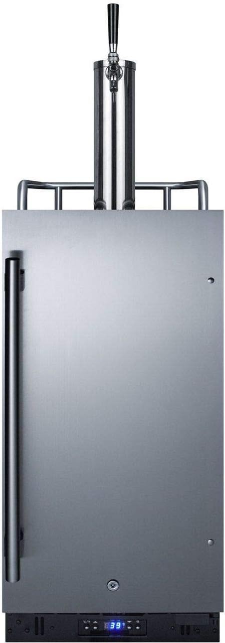 Summit Appliance SBC15BEER 15" Wide Built-In Kegerator; 2.9 cu.ft. Capacity; Auto Defrost; Digital Thermostat; Stainless Steel Door; Black Cabinet; Pro Style Handle; Sealed Back and Front Lock
