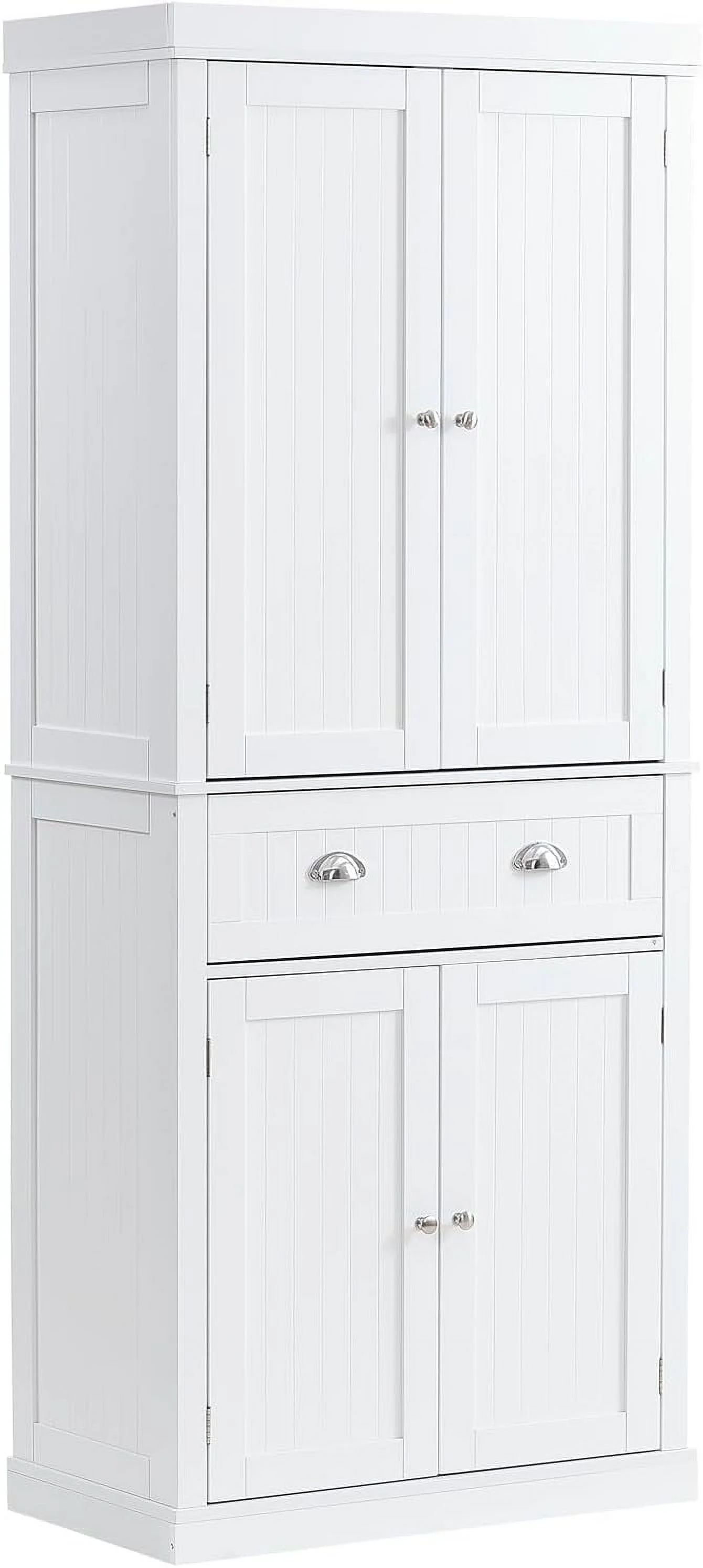 TJUNBOLIFE 72"  Freestanding Utility Cabinets with Doors  Drawer and 3 Adjustable Shelves  Tall Food Buffet Pantries for Kitchen  Living  Dinning Room  Laundry  Pearl White