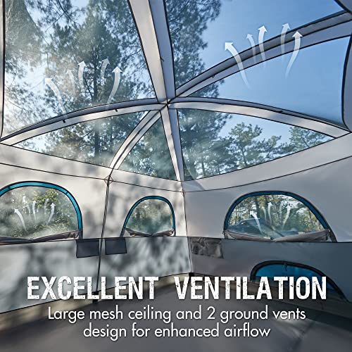 PORTAL 10 Person Camping Tent with Porch, Big Family Cabin Tent with 2 Rooms, 2 Doors, 2 Ground Vents, 6 Large Mesh Windows, Divided Curtain for Camping, Outdoor, Traveling, Water Resistant