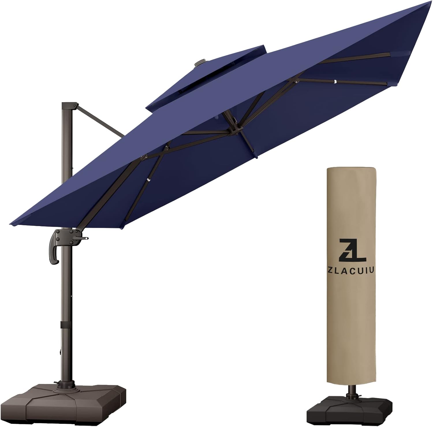 ZLACUIU 10FT Offset Patio Umbrella Large Sun Rectangular Outdoor Outside Cantilever Heavy Duty Top Deluxe Square Patio Umbrella 360&deg; Rotation Aluminum Pole for Garden Deck Pool Patio, Beige