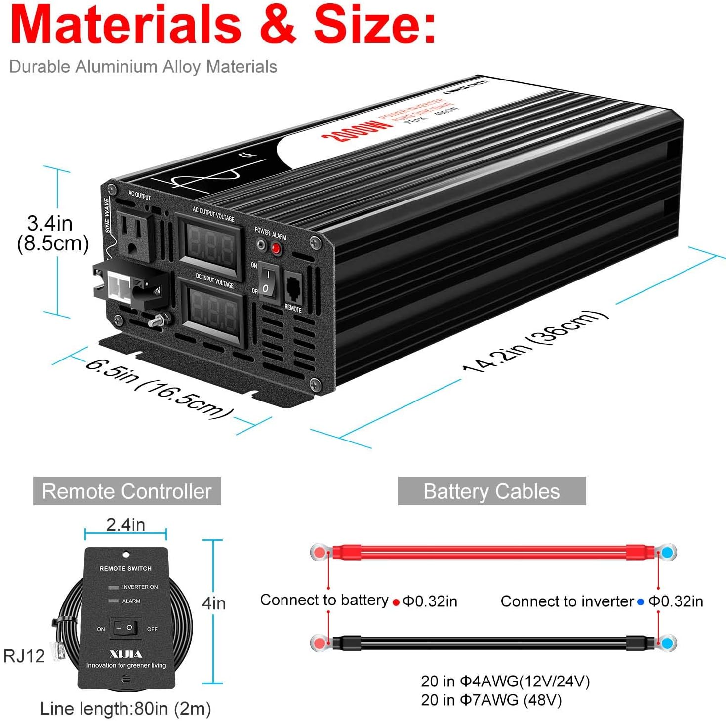 Xijia 3000W (Peak Power 6000W) Pure Sine Wave Power Inverter DC24V to 110V 120V ac Converter 60HZ with Soft Start for car &Camping (DC24V (Range 20V-30V) 3000W)