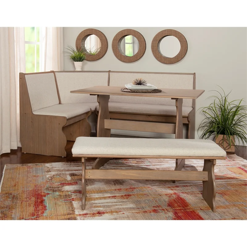 Pemberly Row Transitional Wood Corner Nook Dining Set in Brown