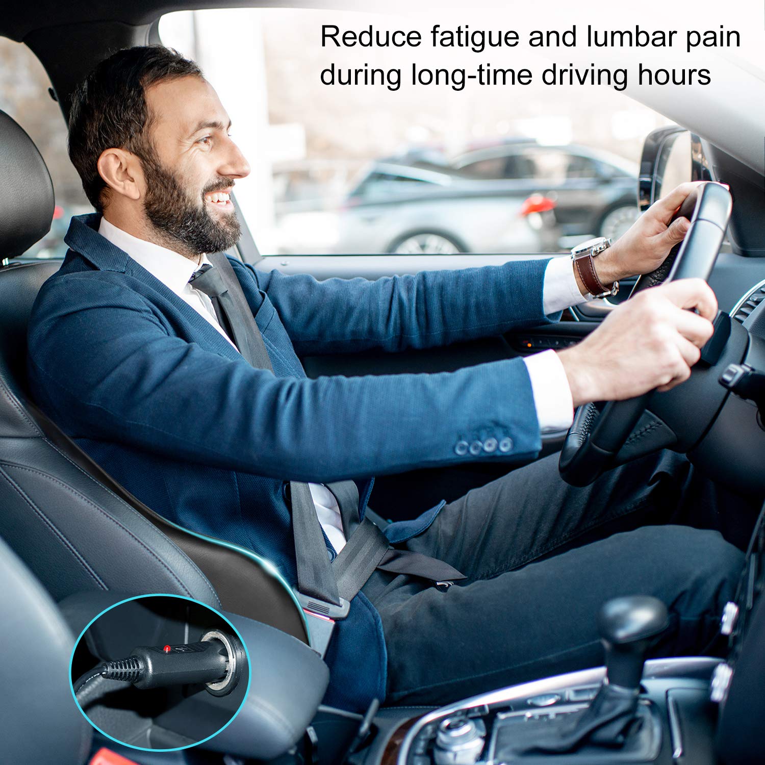 SEG Direct Lumbar Support Pillow, Back Cushion with Vibrating Motors for Back Pain Relief, Premium Memory Foam With Breathable Leather, Suitable for Car Seat and Home Office Chair