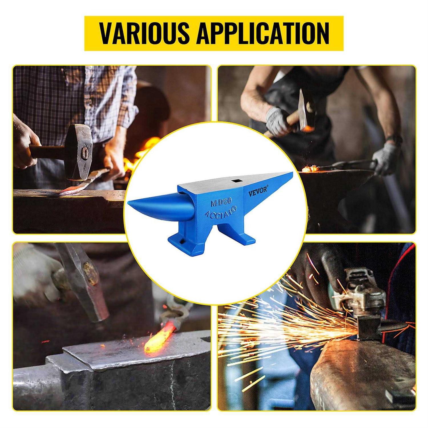 VEVOR 132lb Blacksmith Anvil Steel Anvil 60kg Solid Heat Treated Round Horn Metal Work - Shop Hardware Tools Online Store