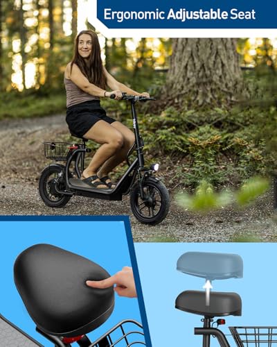 Hiboy Q2 Electric Scooter with Seat for Adults, 500W Peak Motor, 20MPH, 22 Miles Range, Foldable, Dual Suspension, Front & Rear Drum Brakes, Commuter E Scooter with Basket & Phone Holder