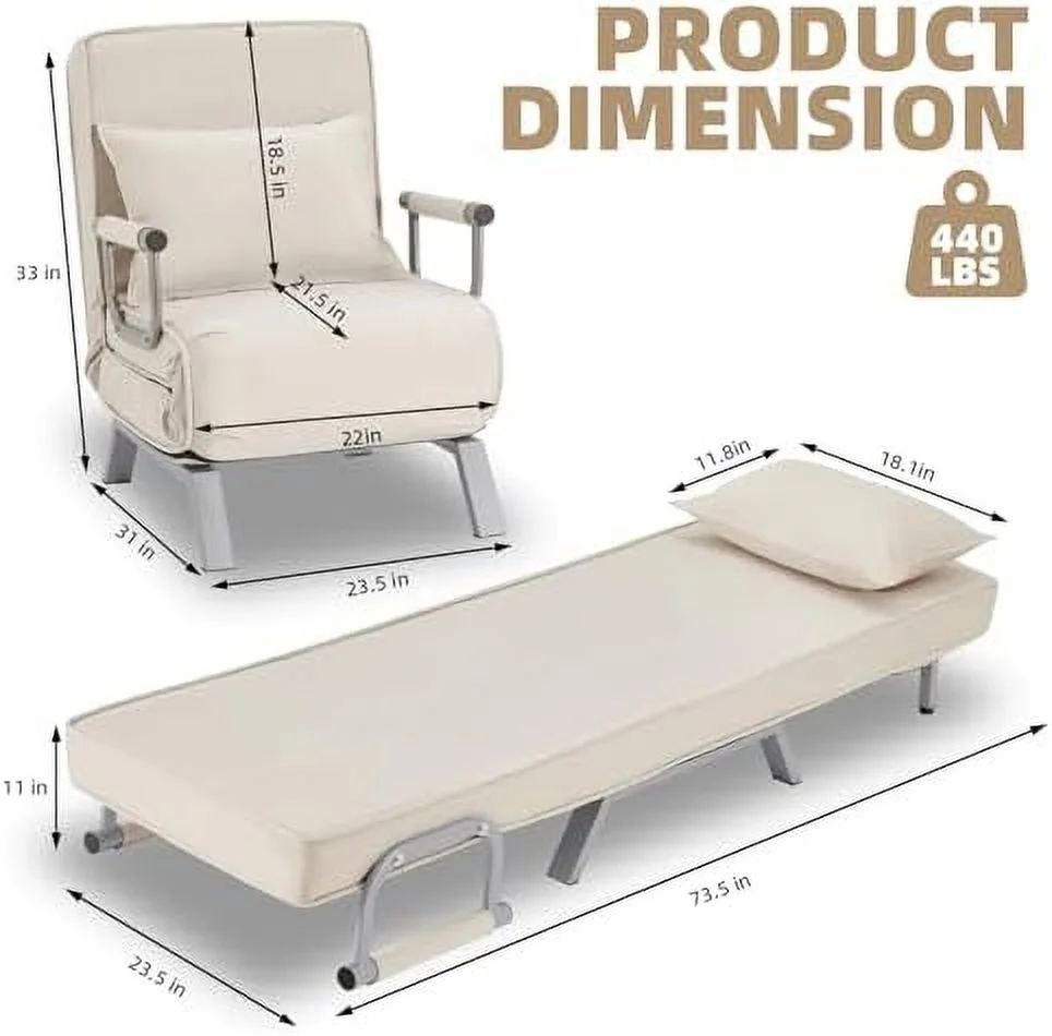CHYTRE Folding Sofa Bed Sleeper Chair 3-in-1 Single Convertible Sofa with Adjustable Backrest Lazy Bed Leisure Recliner with Pillow Tri-fold Upholstered Armchair for Living Room Office (R - Curated Treasures Market