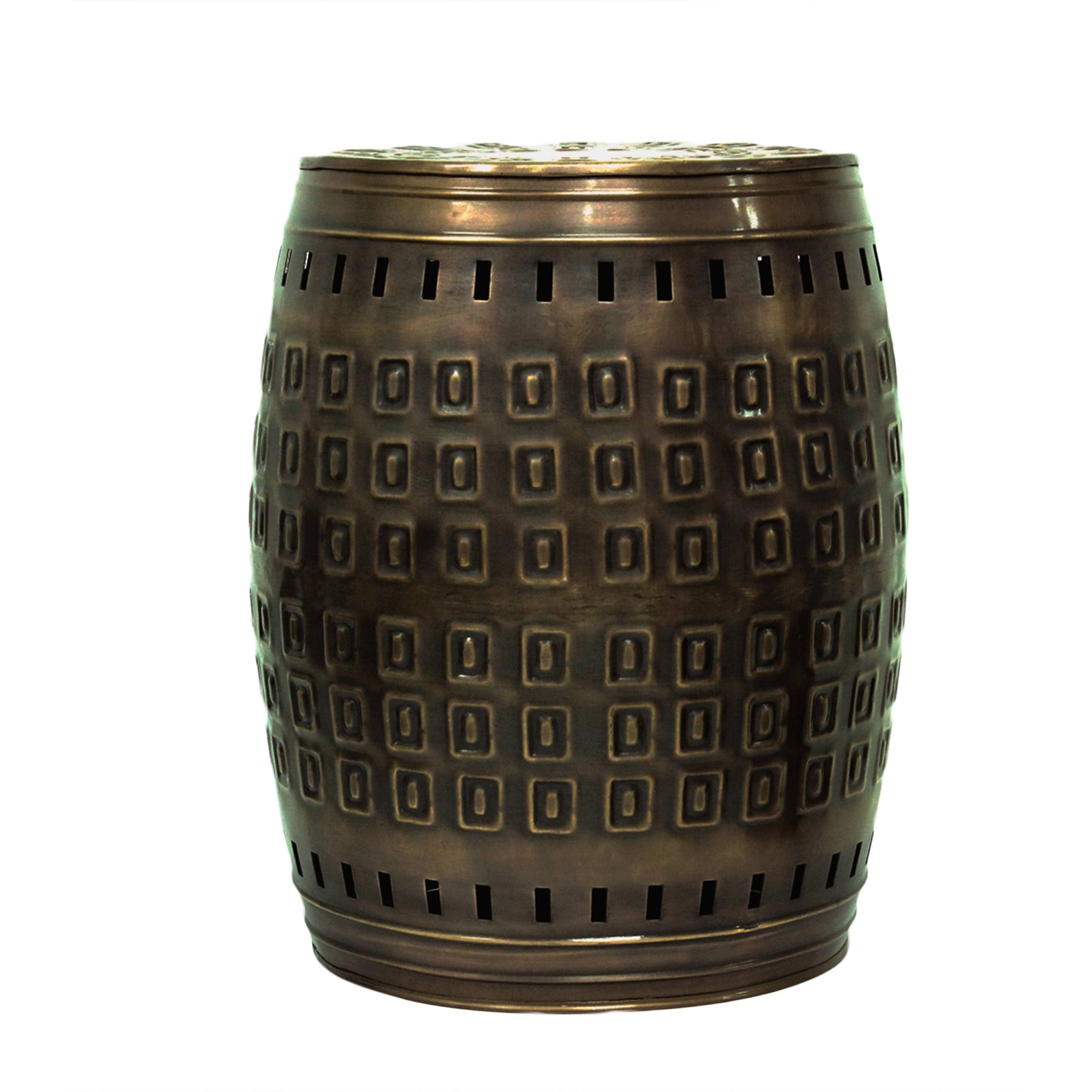 Saffron Fabs Multiple Purpose Hand Tooled 2-Piece Metal Stool Set - Green