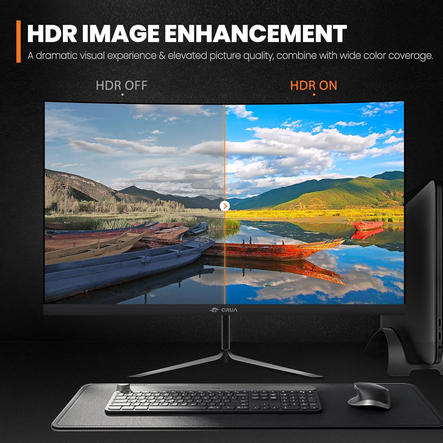 CRUA 24" Inch Curved Monitor FHD(1920×1080p) 75HZ,LED Ultra-Thin Computer Monitor for Home & Office, Frameless with Eye-Care,HDMI,VGA Port, Black
