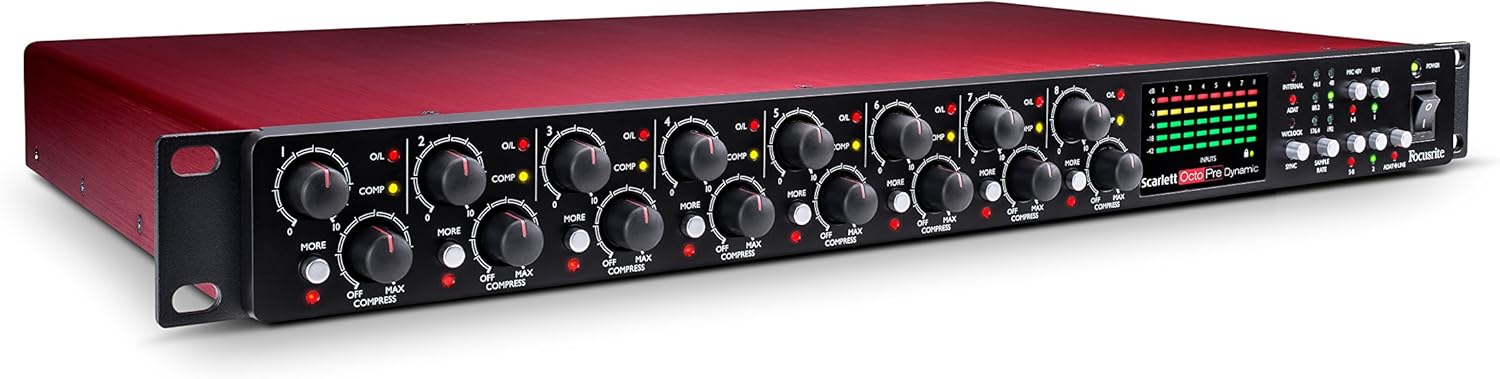 Focusrite Scarlett OctoPre Dynamic 8-Channel Mic Pre Expansion with Analog Compression, 8 In/8 Out, Red