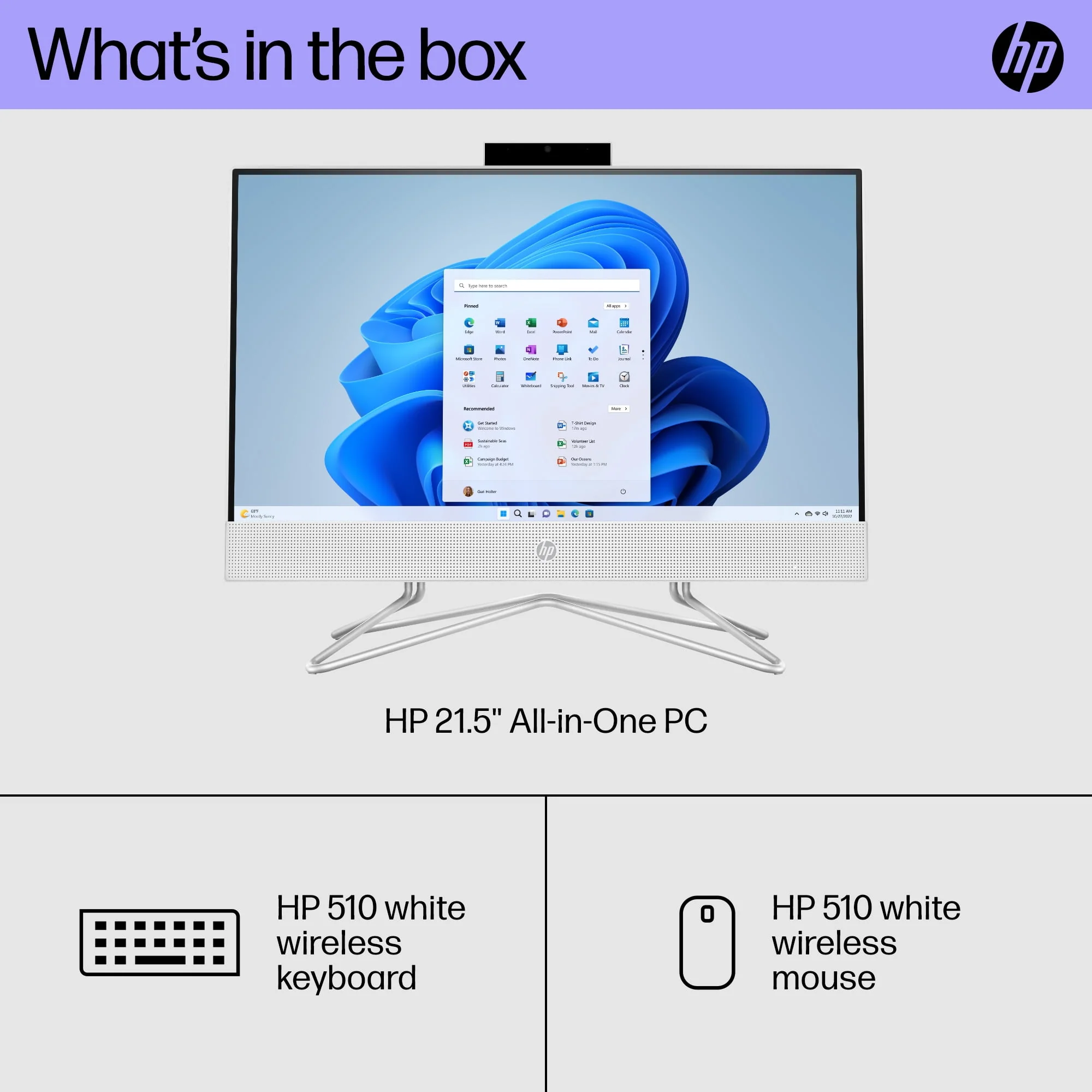HP 21.5 All-in-One PC, Intel Pentium, 8GB Memory, 128GB SSD, Windows 11 Home S mode, White, 22-dd0143w