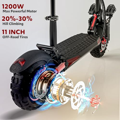 Off Road Electric Scooter Adults, 800/1200W Motor, 48V 15/18/21AH Battery, 11" All-Terrain Tires, Heavy Duty E-Scooter with Dual Suspension with Seat