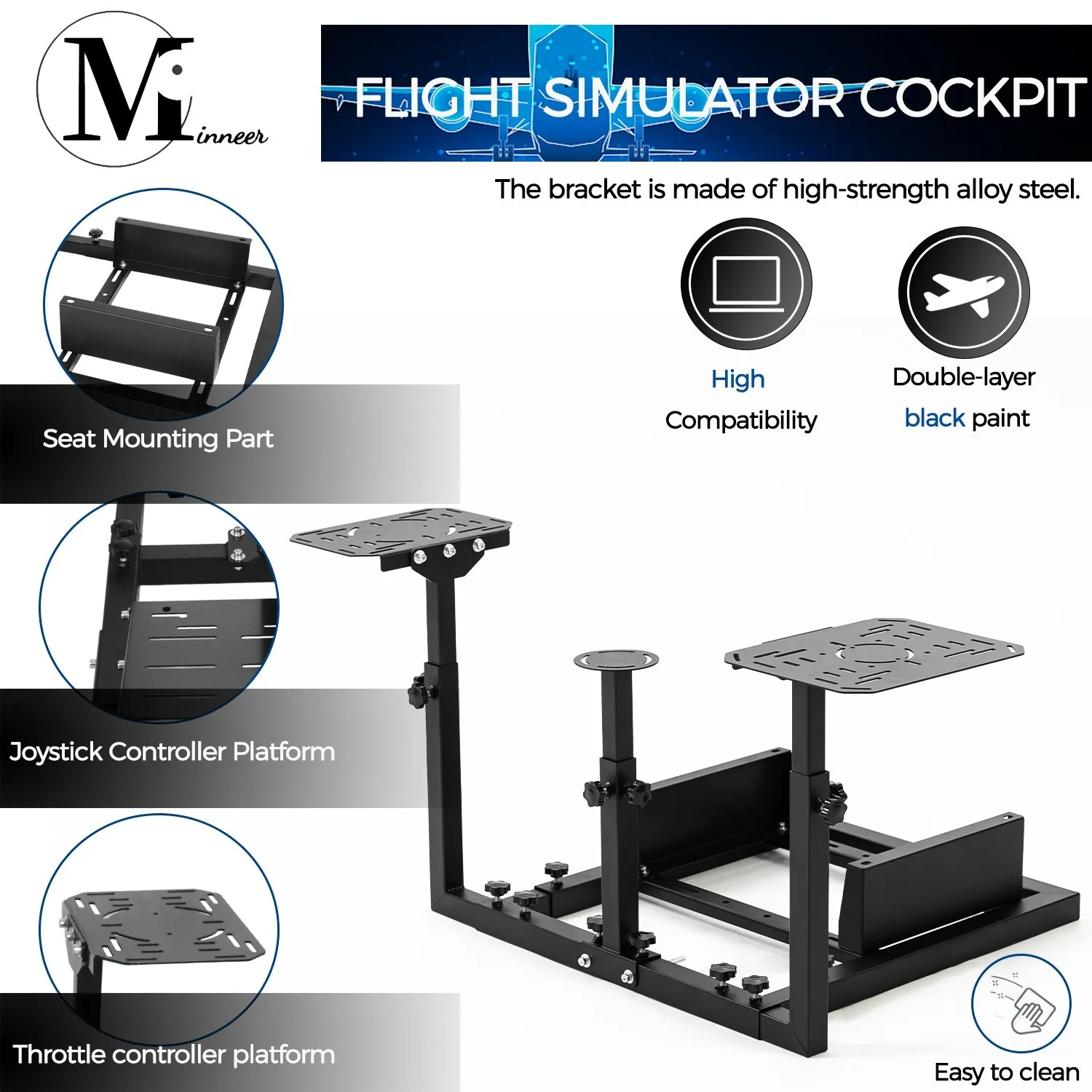 Minneer Flight Simulator Cockpit Fit for Logitech X52/X52pro/X56,Thrustermaster Hotas Warthog,Compatible with Xbox One,PS4,PC Platforms(Seat not included)