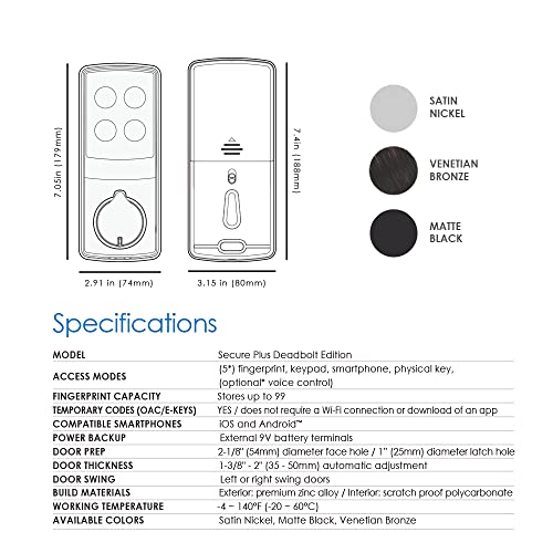 Lockly Smart Lock Model 7S, Bluetooth Smart Door Lock, Keyless Entry Door Lock, Touchscreen Keypad, App Control, eKeys and Offline Access Code, Auto Lock - Satin Nickel (PGD7SSN)