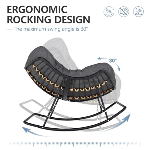 SWITTE Papasan Rocking Chair Outdoor Indoor, Oversized Egg Wicker Rocker with Cushion, Supports 450 lbs, Patio Chair for Balcony or Living Room - Gray
