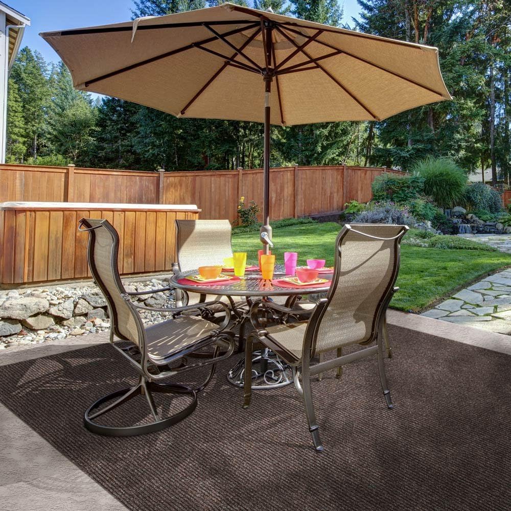 House, Home and More Heavy-Duty Ribbed Indoor Outdoor Carpet with Rubber Marine Backing - Tuscan Brown - 6 Feet X 10 Feet