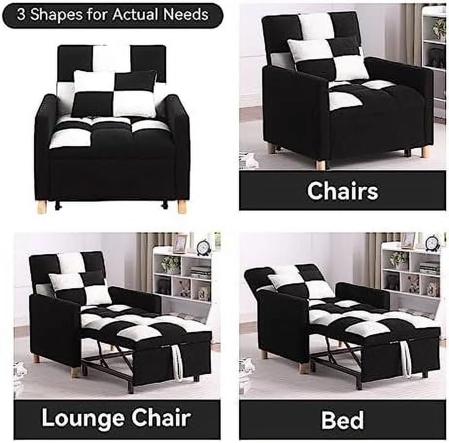 RUNFAYBIU Sleeper Chair Bed Convertible Single Sofa Chair Bed with Pillow Pull Out Sleeper Bed with Adjustable Backrest Multi-Functiona Lounge Chair for Living Room(Beige)