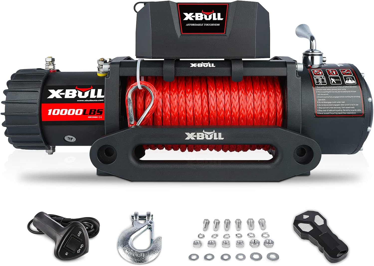 X-BULL 12V Synthetic Rope Winch-13500 lb. Load Capacity Premium Electric Winch Kit,Waterproof IP66 Electric Winch with Hawse Fairlead, with Wireless Handheld Remote and Corded Control Recovery