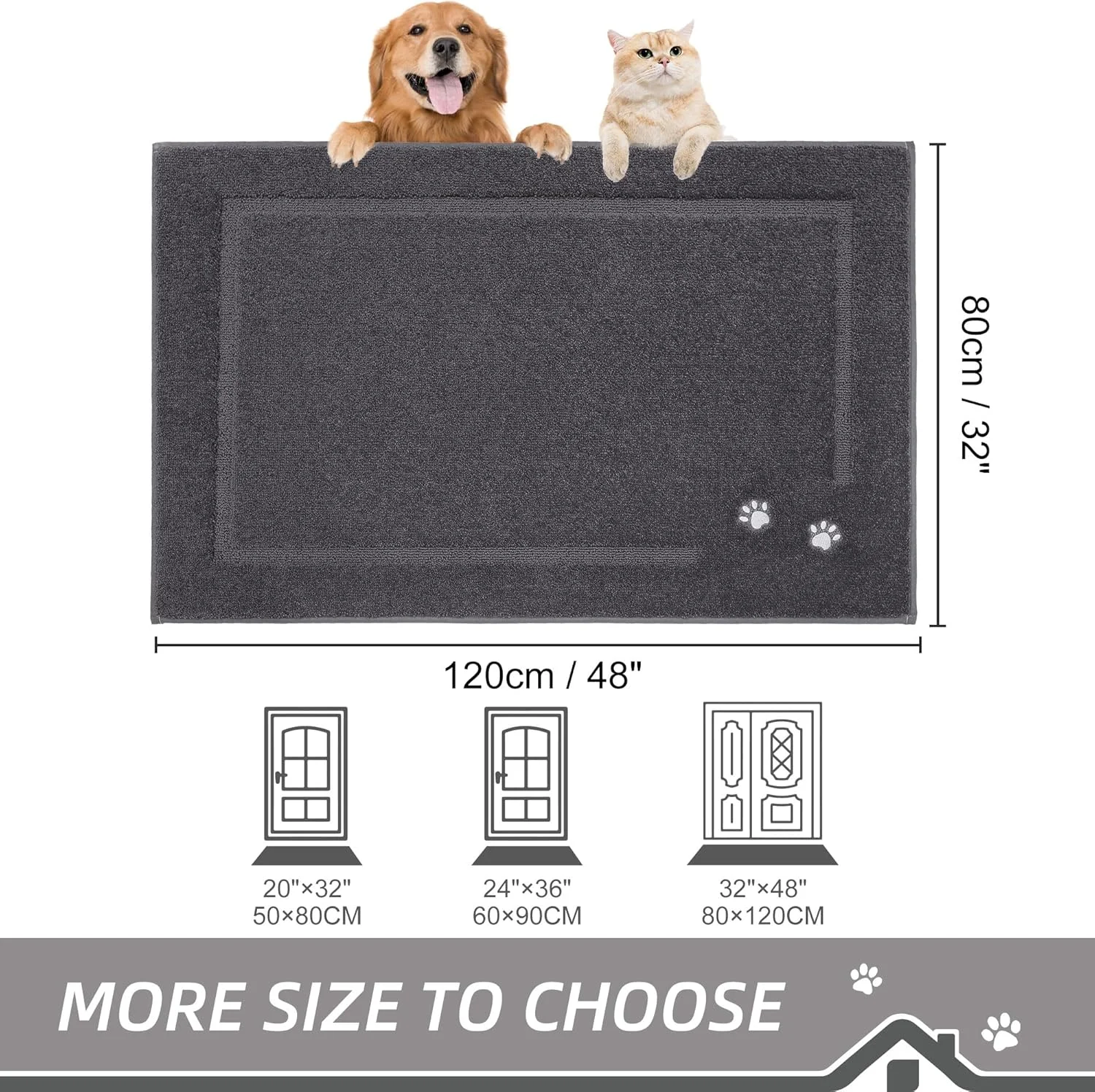 Dog Door Mat for Muddy Paws 36"x60" Dirt Trapper Absorbent Doormat Non Slip Entryway Rugs Washable Stain Resistant Welcome Floor Mat Soft Low-Profile for Front Back Door, Brown