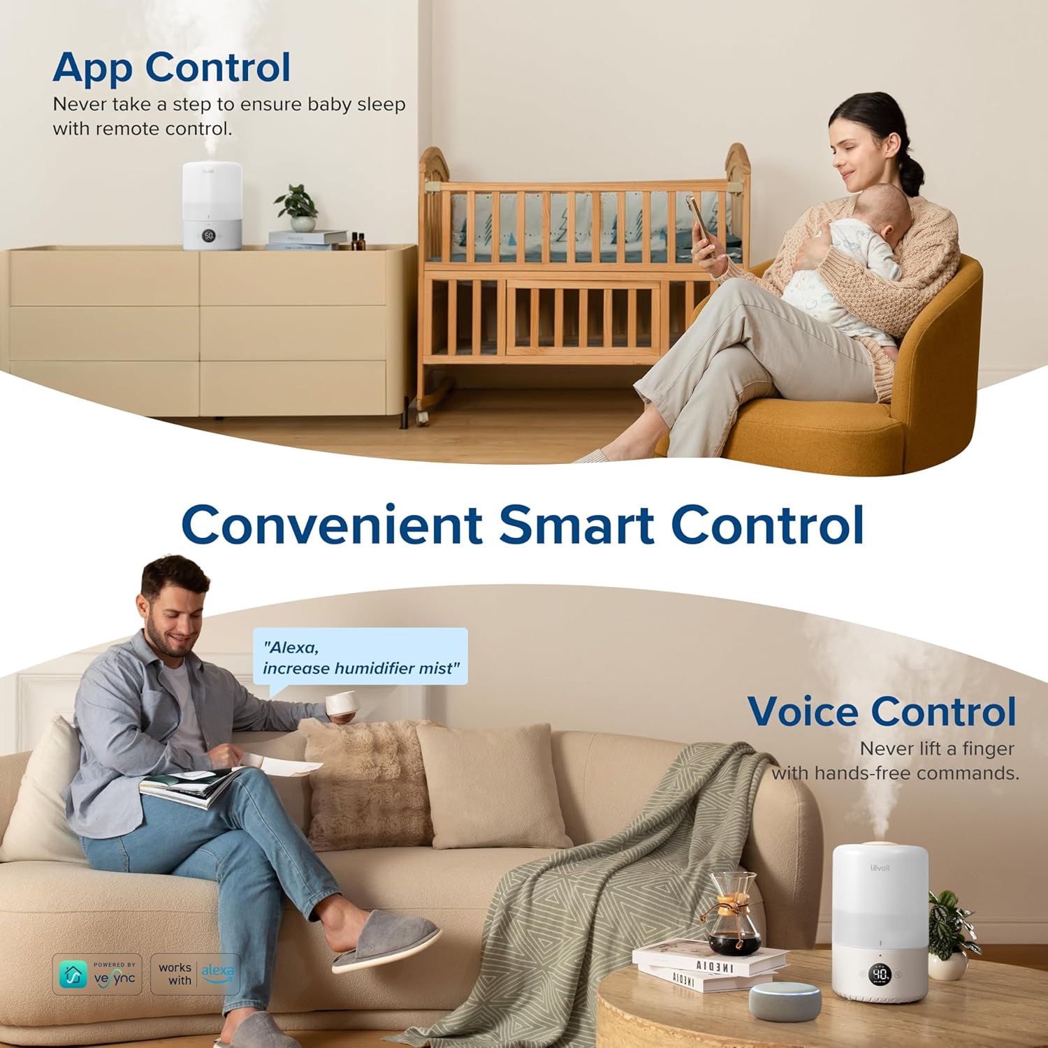 LEVOIT Air Purifier for 1980 Ft2 Room & Smart Humidifier with 3L Tank, Diffuser & APP Control