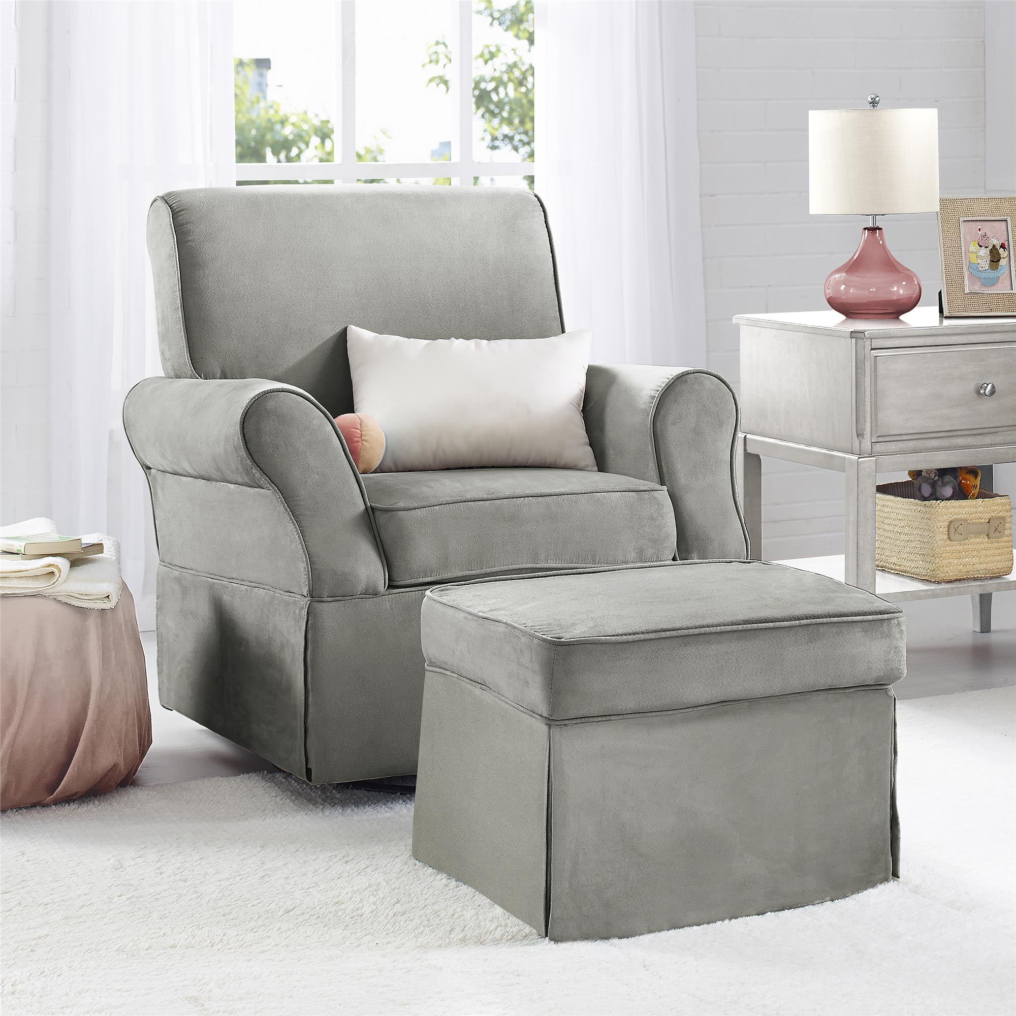 Baby Relax Kelcie Swivel Glider Chair & Ottoman Nursery Set, Gray Microfiber