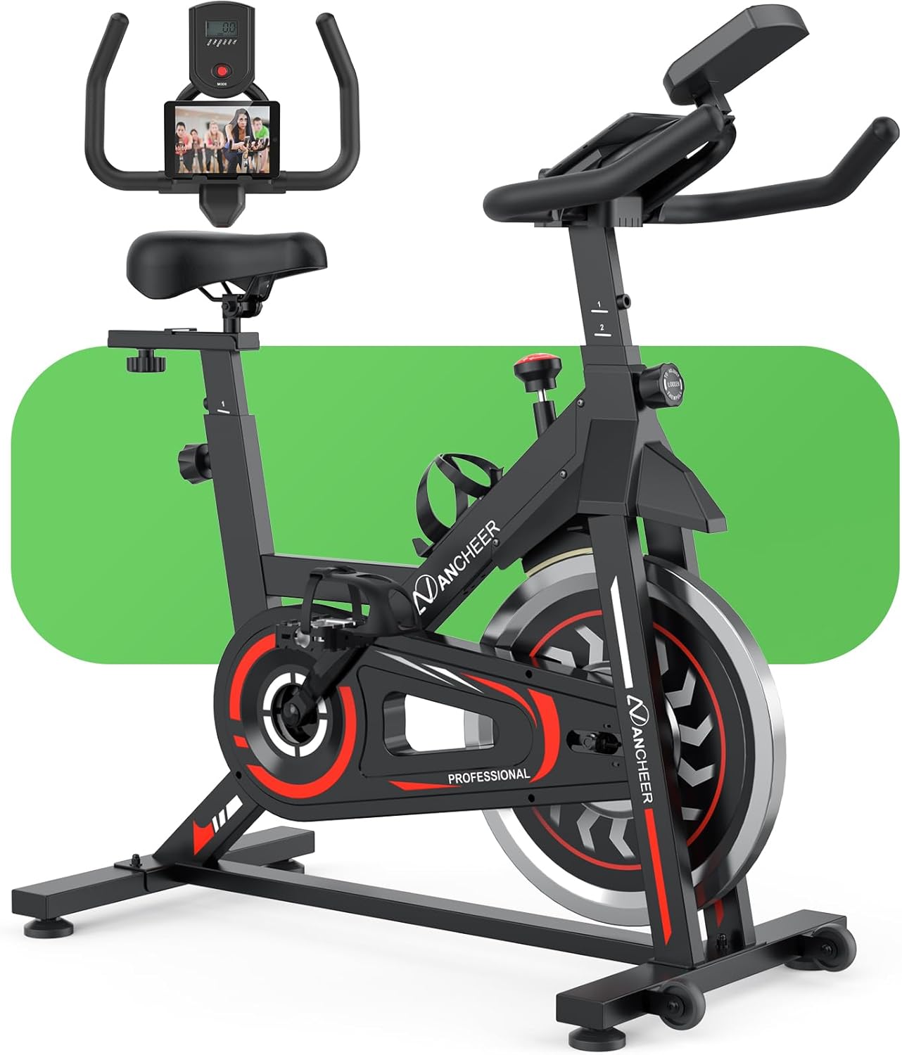 ANCHEER Stationary Bikes for Home, Exercise Bike , Spin Bike with LCD Monitor with Pulse iPad Holder Heavy Flywheel Silent and Smooth Belt Driven Reduce Pressure on the Knee Joints Cardio Workout for Home Gym