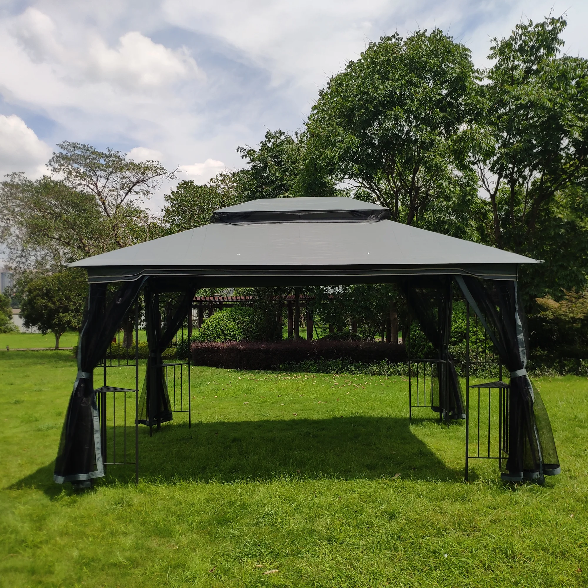 13x10 Outdoor Patio Gazebo Canopy Tent With Ventilated Double Roof And Mosquito net(Detachable Mesh Screen On All Sides),Suitable for Lawn, Garden, Backyard and Deck,Gray