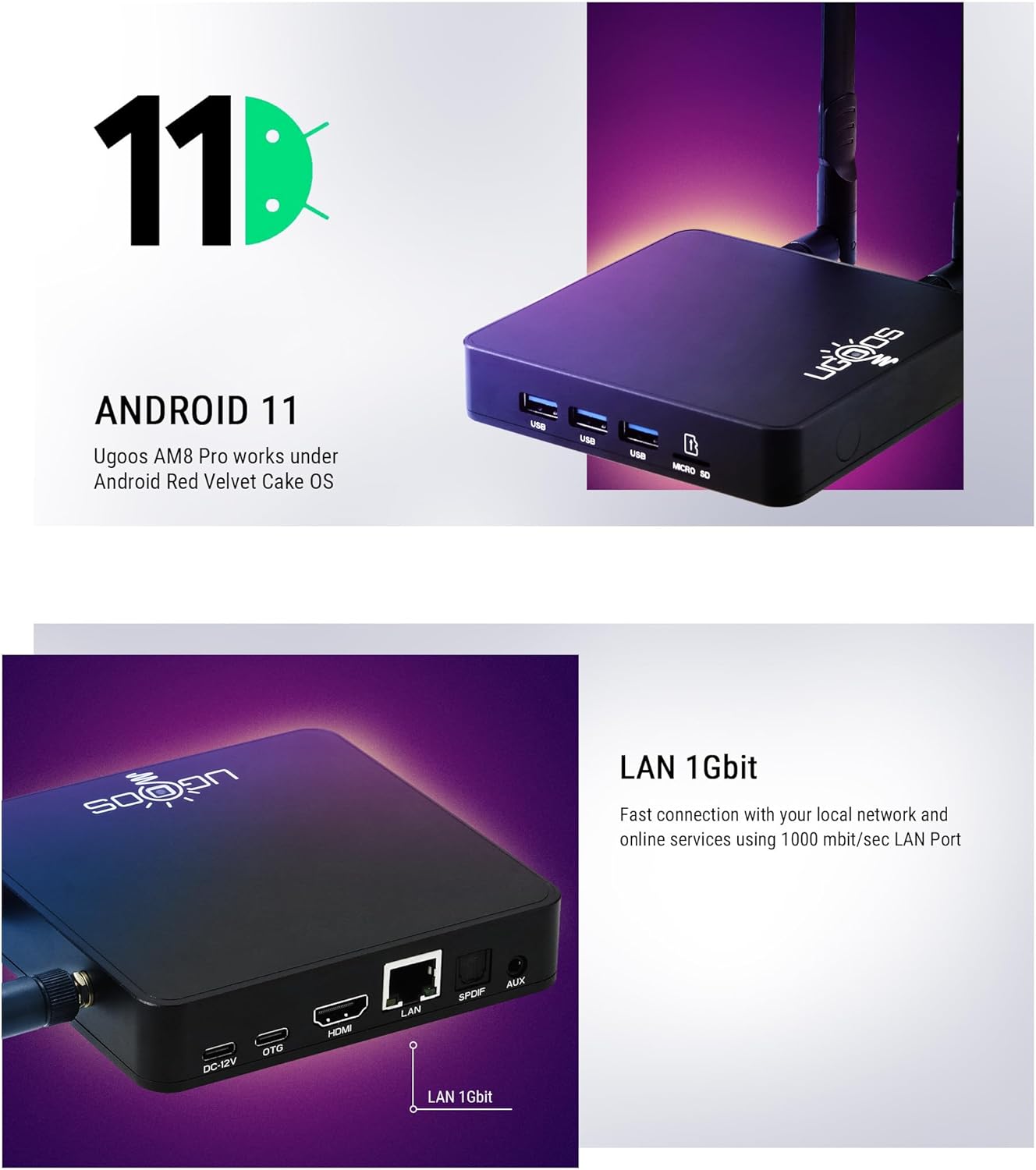 AM8 PRO 8K Ultra HD Android TV Box Amlogic S928X-J Android 11.0 LPDDR4 8GB RAM 64GB ROM WiFi6E 1000M LAN BT5.3 USB3.0 Support AV1 H.265 8K 60fps VP9 HDR Box