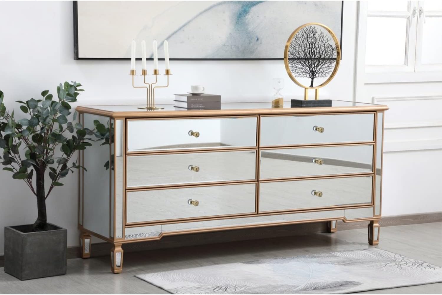 Contempo 72 in. Mirrored Chest in Antique Gold