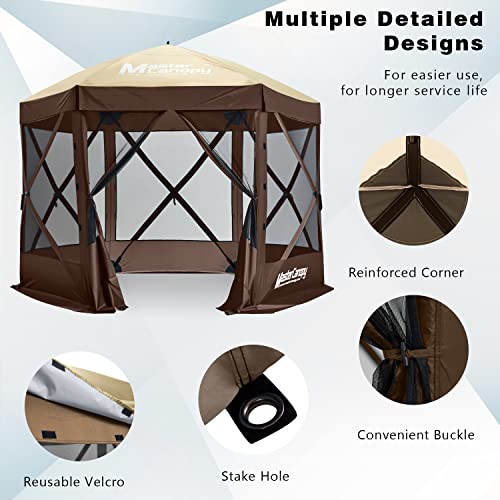MASTERCANOPY 10x10 Portable Screen House Room Pop up Gazebo Outdoor Camping Tent with Carry Bag (10x10,Beige&Coffee)