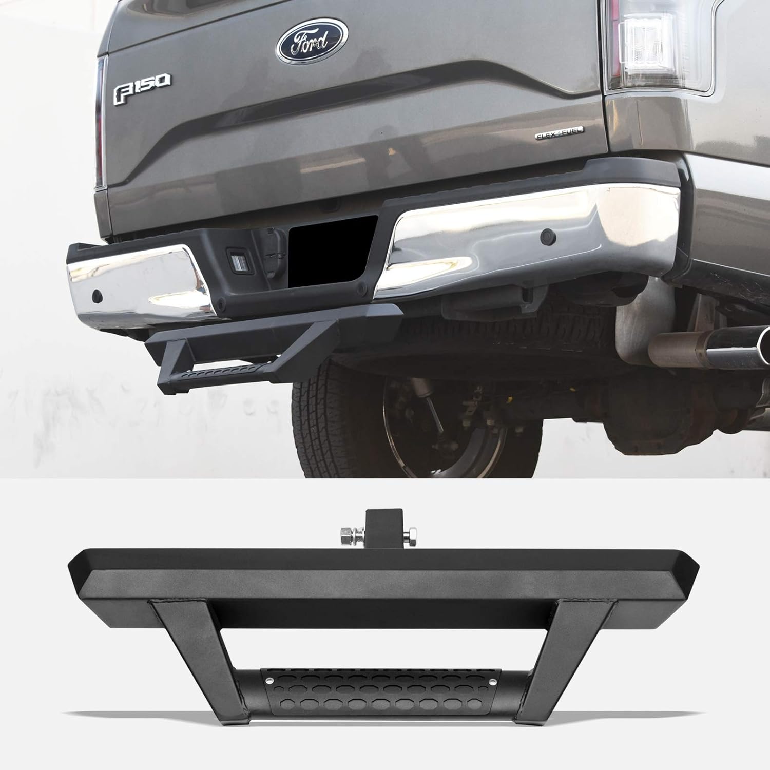 Stehlen 733469495321 Universal Matte Black Hoop Style Trailer Tow Mount Rear Hitch Drop Step Bar Bumper Guard For 2" X 2" Towing Receiver Tube Pack of 2