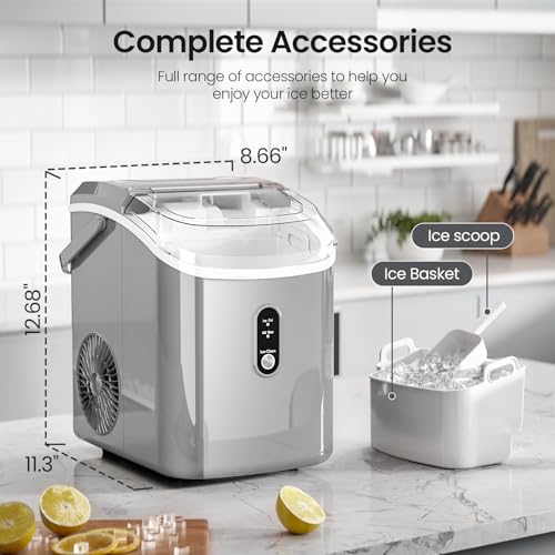 AGLUCKY Nugget Ice Maker Countertop,35lbs/24H,Portable Pebble Ice Machine with Handle,Self-Cleaning Function,Pellet Ice Maker for Home/Kitchen/Office(Black)