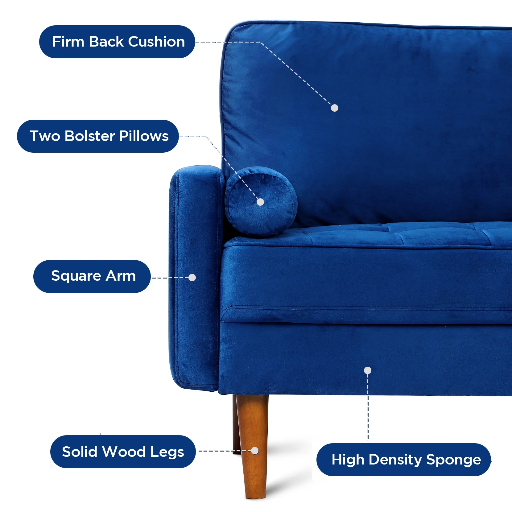NAIMP 69.3'' W Blue Couches, Velvet Rolled Arm Sofa, Upholstered 3-Seater Loveseat w/Armrest for Living Room Bedroom, Apartment, Home Office