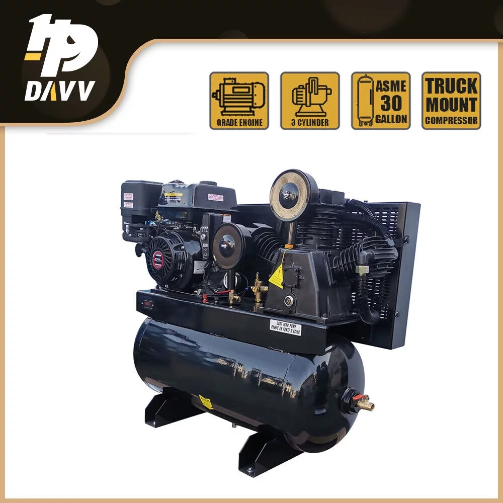 HPDAVV 13HP Gas-Powered 180psi Air Compressor 420CC Engine 30Gal Tank 24cfm 2 Stage