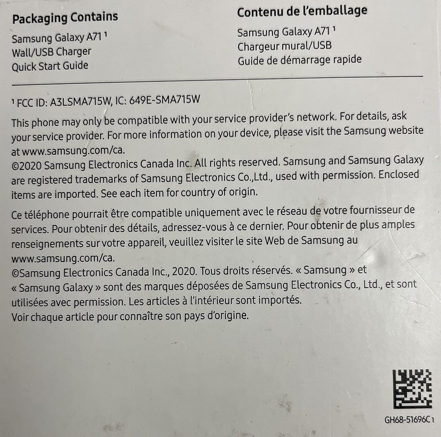 Samsung Galaxy A71 (5G) 128GB (6.7 inch) Display Quad Camera 64MP A716U Black Unlocked Smartphone