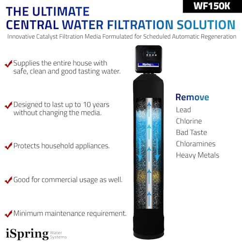 iSpring Iron, Manganese, and Hydrogen Sulfide Water Filtration System, Whole House or Well Water, Set & Forget