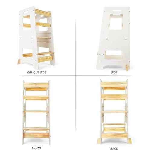 WOOD CITY Kitchen Step Stool - Safe Montessori Standing Tower for Kids with Safety Rail, Height Adjustable Toddler Ideal Helper for Learning New Skills, Anti-Slip Protection for Bathroom - Green…